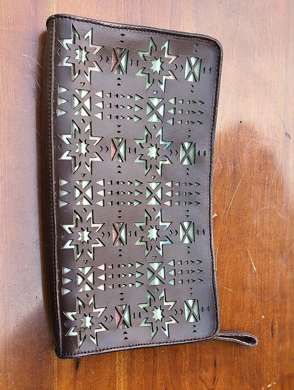 Pendleton Brown Geometric Leather Wristlet